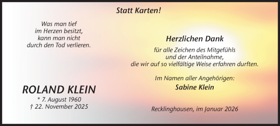 Traueranzeige von Roland Klein von Trauer Vest