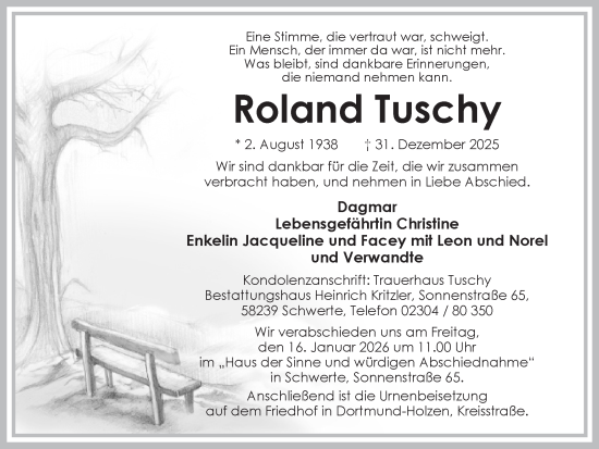 Traueranzeige von Roland Tuschy von Ruhr Nachrichten