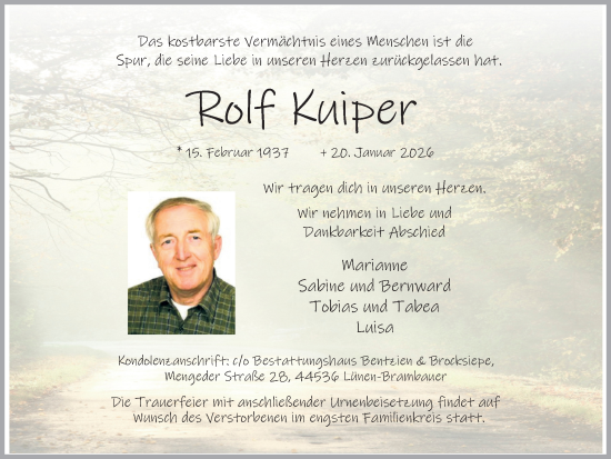 Traueranzeige von Rolf Kuiper von Lüner Anzeiger
