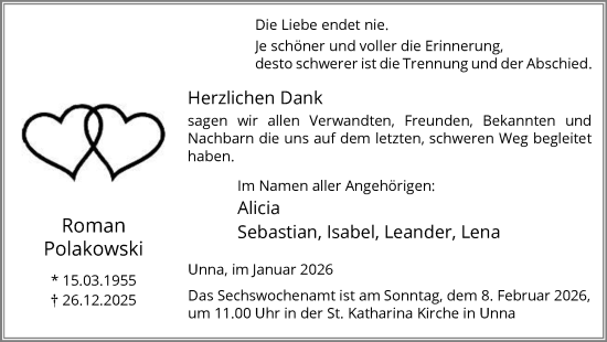 Traueranzeige von Roman Polakowski von Hellweger Anzeiger