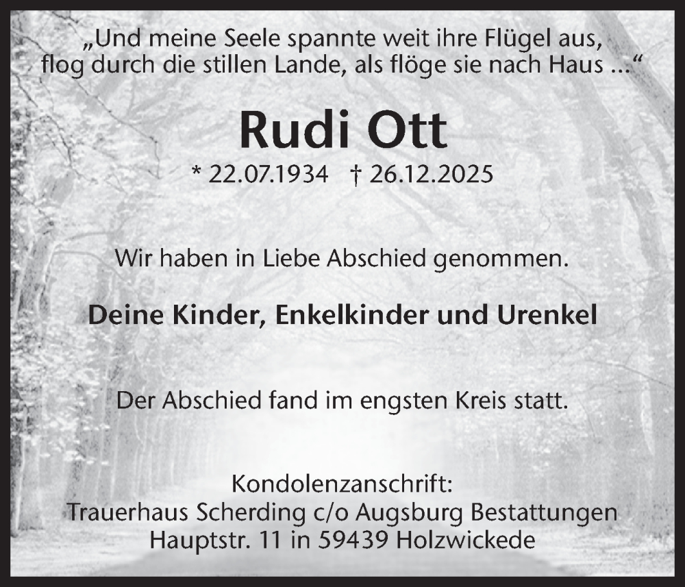  Traueranzeige für Rudi Ott vom 17.01.2026 aus Hellweger Anzeiger