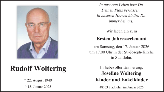 Traueranzeige von Rudolf Woltering von Münsterland Zeitung