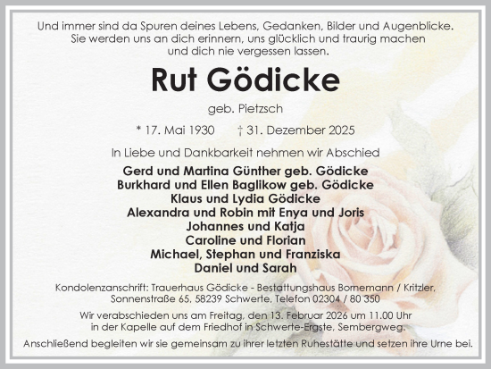 Traueranzeige von Rut Gödicke von Ruhr Nachrichten