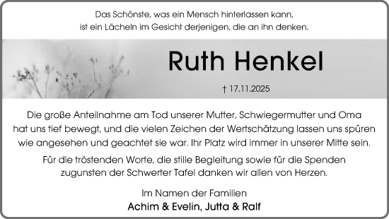 Traueranzeige von Ruth Henkel von Ruhr Nachrichten