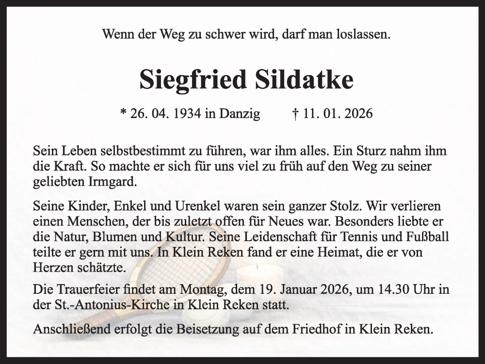  Traueranzeige für Siegfried Sildatke vom 16.01.2026 aus Ruhr Nachrichten und Dorstener Zeitung