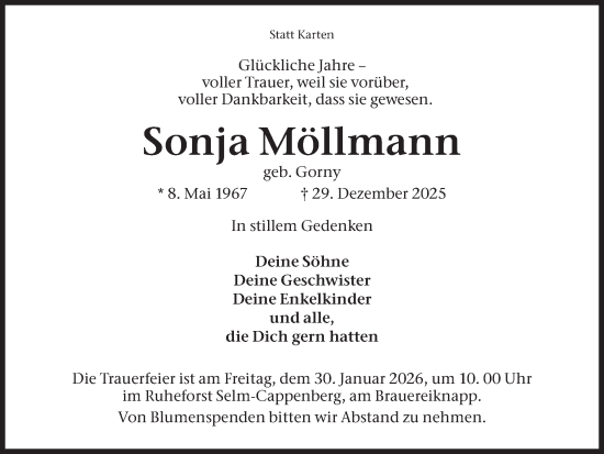 Traueranzeige von Sonja Möllmann von Lüner Anzeiger