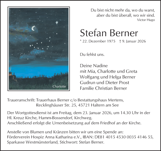 Traueranzeige von Stefan Berner von Ruhr Nachrichten und Halterner Zeitung