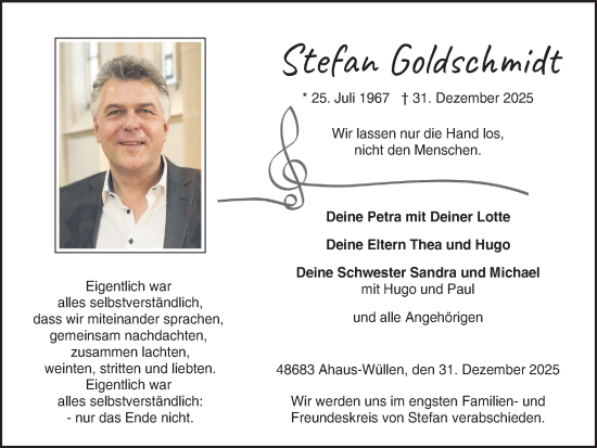 Traueranzeige von Stefan Goldschmidt von Münsterland Zeitung