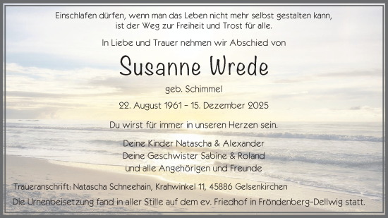 Traueranzeige von Susanne Wrede von Hellweger Anzeiger