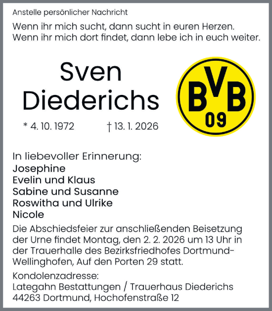 Traueranzeige von Sven Diederichs von Ruhr Nachrichten