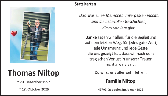 Traueranzeige von Thomas Niltop von Münsterland Zeitung