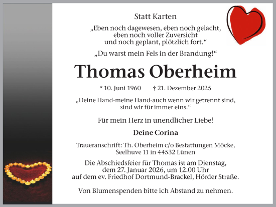 Traueranzeige von Thomas Oberheim von Ruhr Nachrichten