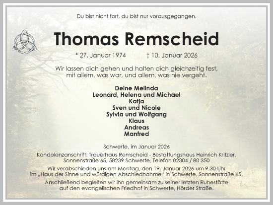 Traueranzeige von Thomas Remscheid von Ruhr Nachrichten