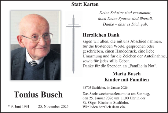 Traueranzeige von Tonius Busch von Münsterland Zeitung