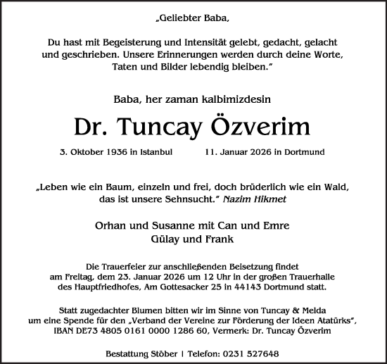 Traueranzeige von Tuncay Özverim von Ruhr Nachrichten