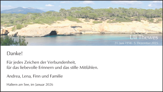 Traueranzeige von Uli Thewes von Ruhr Nachrichten und Halterner Zeitung