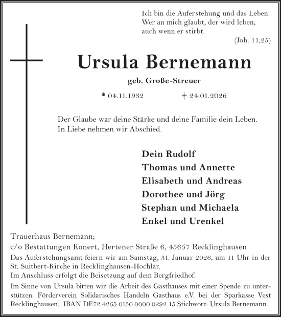 Traueranzeige von Ursula Bernemann von Trauer Vest