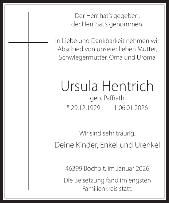 Traueranzeige von Ursula Hentrich 