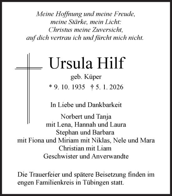 Traueranzeige von Ursula Hilf von Ruhr Nachrichten