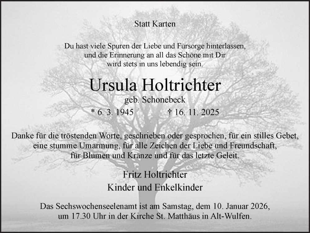  Traueranzeige für Ursula Holtrichter vom 03.01.2026 aus Ruhr Nachrichten und Dorstener Zeitung