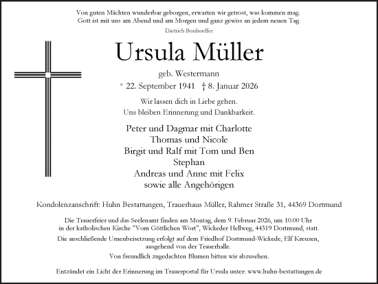 Traueranzeige von Ursula Müller von Ruhr Nachrichten