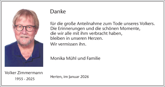 Traueranzeige von Volker Zimmermann von Trauer Vest