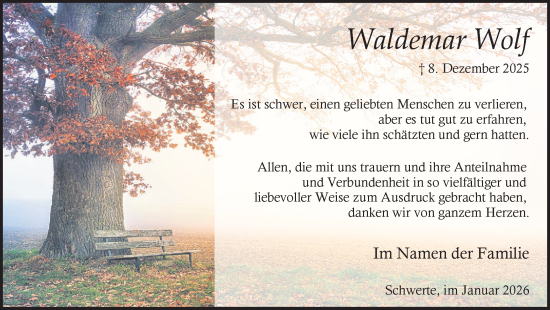 Traueranzeige von Waldemar Wolf von Ruhr Nachrichten