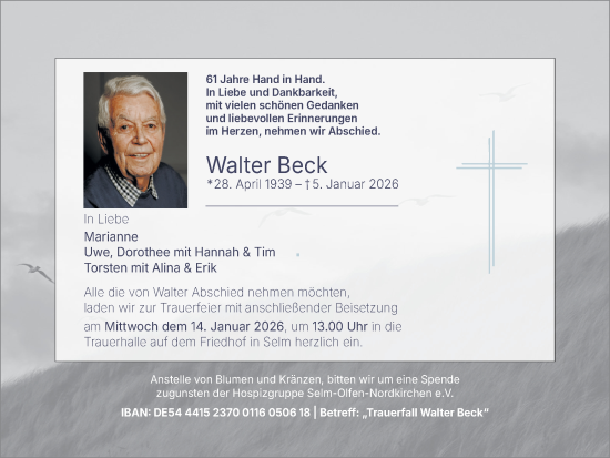 Traueranzeige von Walter Beck von Ruhr Nachrichten