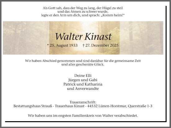 Traueranzeige von Walter Kinast von Lüner Anzeiger
