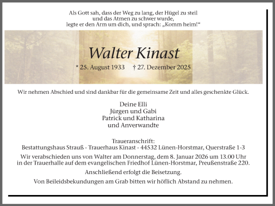 Traueranzeige von Walter Kinast von Ruhr Nachrichten