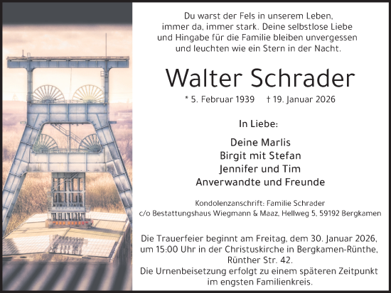 Traueranzeige von Walter Schrader von Ruhr Nachrichten