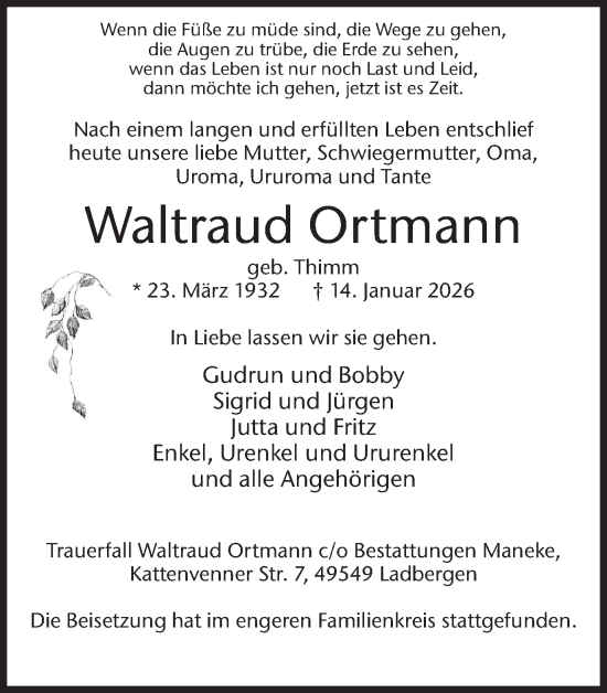 Traueranzeige von Waltraud Ortmann von Ruhr Nachrichten