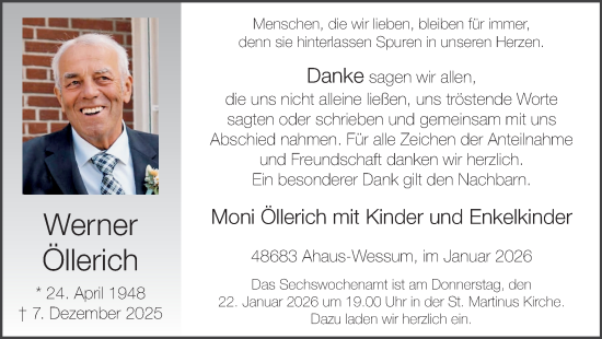 Traueranzeige von Werner Öllerich von Münsterland Zeitung