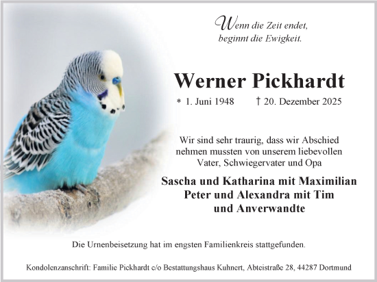 Traueranzeige von Werner Pickhardt von Ruhr Nachrichten
