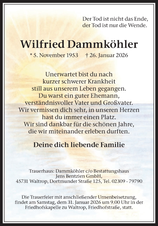 Traueranzeige von Wilfried Dammköhler von Trauer Vest