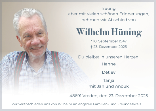 Traueranzeige von Wilhelm Hüning von Münsterland Zeitung