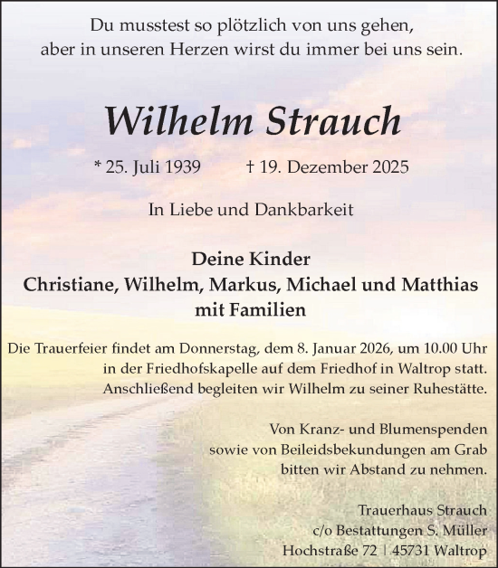 Traueranzeige von Wilhelm Strauch von Trauer Vest