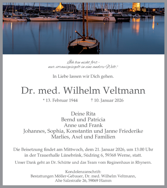 Traueranzeige von Wilhelm Veltmann von Ruhr Nachrichten