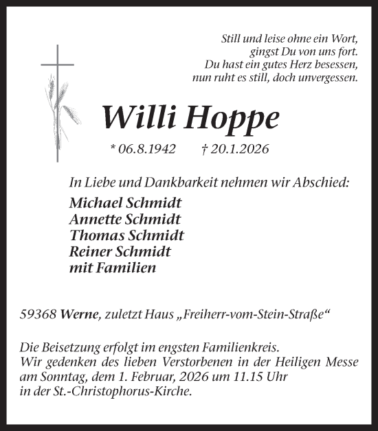 Traueranzeige von Willi Hoppe von Ruhr Nachrichten