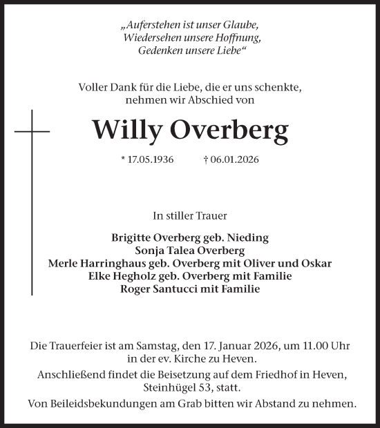 Traueranzeige von Willy Overberg von Ruhr Nachrichten