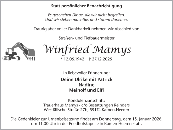 Traueranzeige von Winfried Mamys von Hellweger Anzeiger