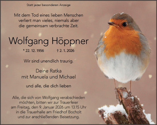 Traueranzeige von Wolfgang Höppner 