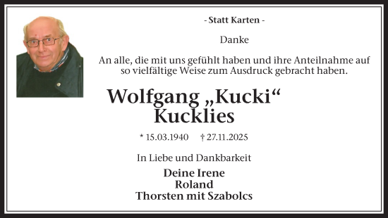Traueranzeige von Wolfgang Kucklies von Trauer Vest