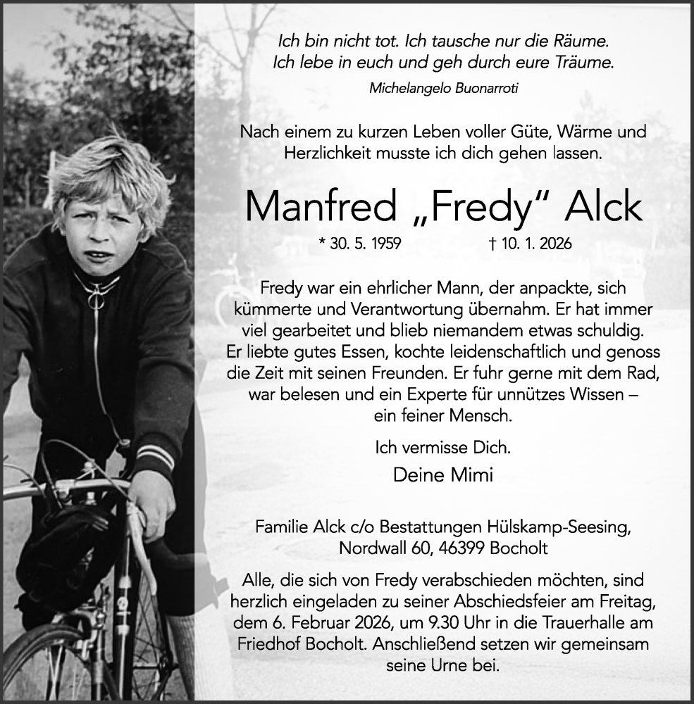  Traueranzeige für Manfred Alck vom 31.01.2026 aus Bocholter Borkener Volksblatt