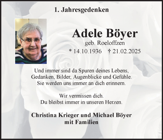 Traueranzeige von Adele Böyer von Münsterland Zeitung