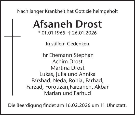 Traueranzeige von Afsaneh Drost von Ruhr Nachrichten