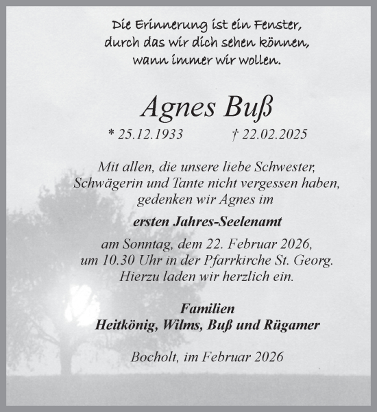 Traueranzeige von Agnes Buß 
