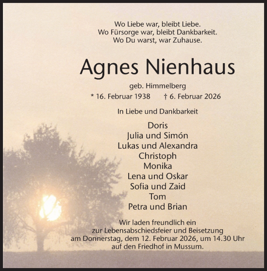 Traueranzeige von Agnes Nienhaus 