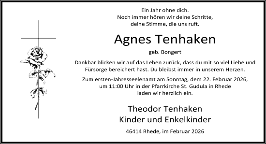 Traueranzeige von Agnes Tenhaken 