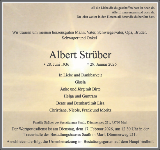 Traueranzeige von Albert Strüber von Trauer Vest